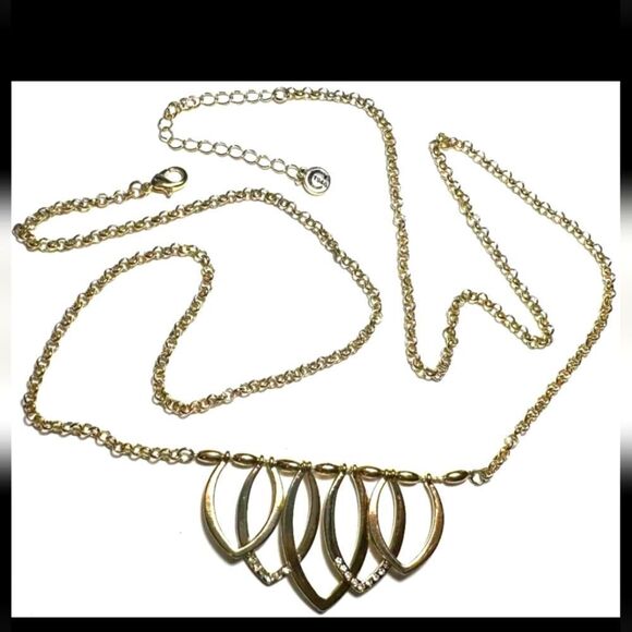 Vintage Necklace Signed CATO C 1946 Gold Tone Chain Rhinestone Tear Drop 29'-32' - Picture 1 of 1